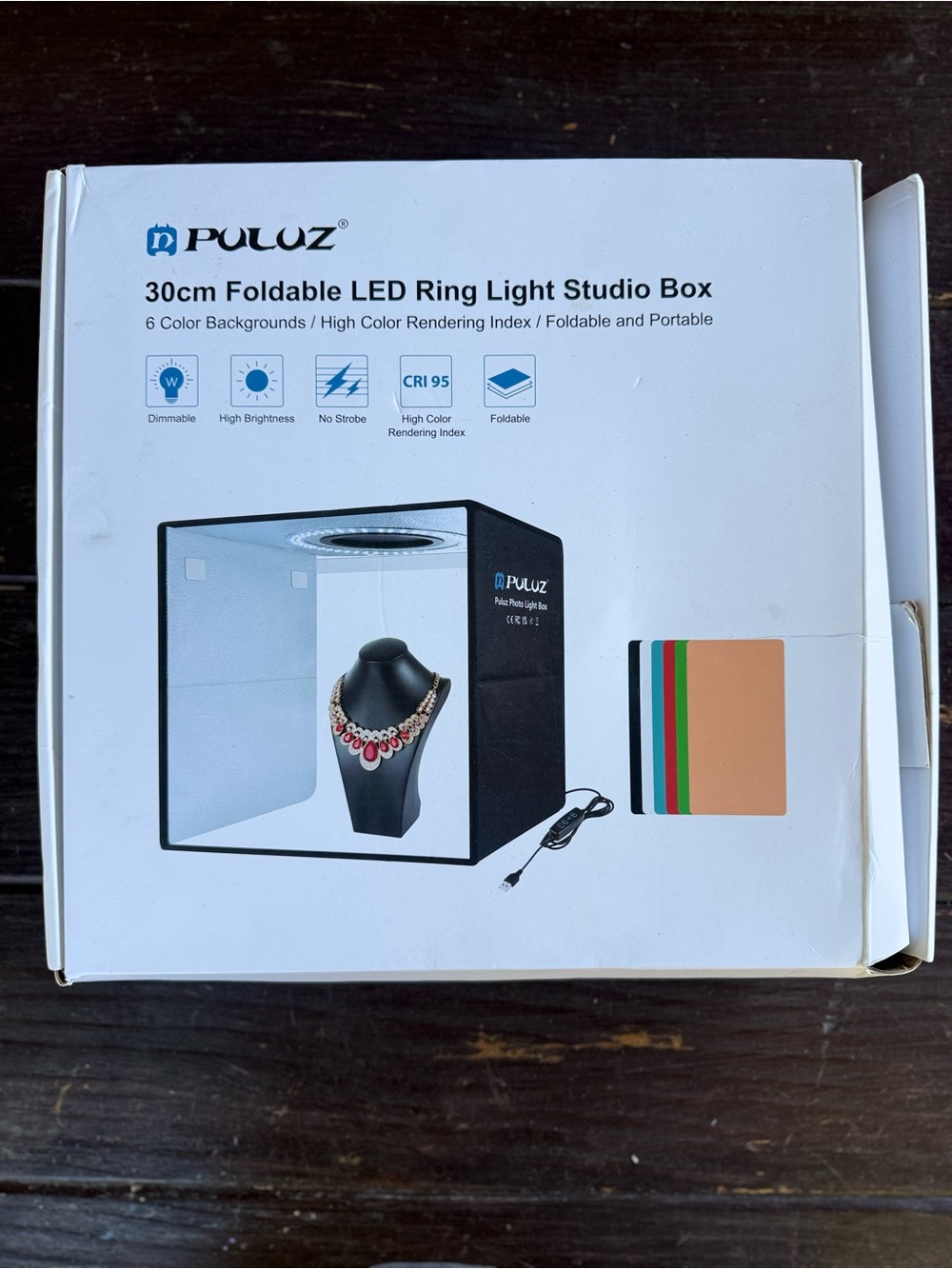 PULUZ Studio Box Foldable Dimmable LED Light Tent Ring Light w/ 6 Backdrops
